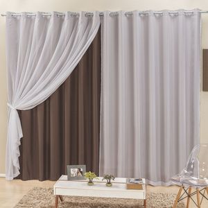 Cortina Elegance Para Varão Tecidos Semi Blackout e Voal 2,00M X 1,70M - Tabaco