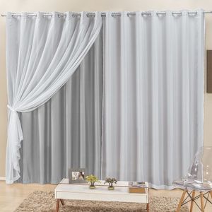 Cortina Elegance Para Varão Tecidos Semi Blackout e Voal 2,00M X 1,70M - Cinza