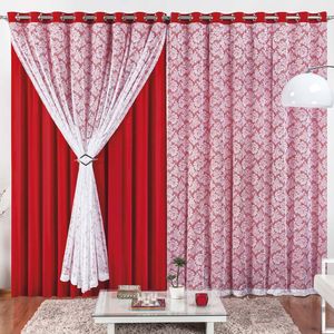Cortina Para Varão Yasmin 3,00 X 2,50m Alt Renda e Malha - Vermelho