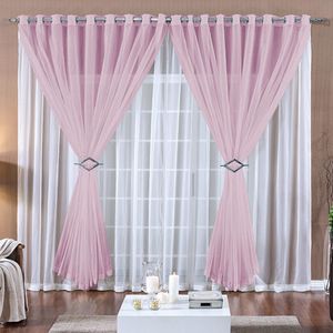 Cortina Para Varão Paula 2,00m X 1,70m Alt Tecido Voal - Branca e Rosa