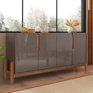 Buffet Agnes Cinza Pérola/cedro 4 Portas Com Detalhe Curvo