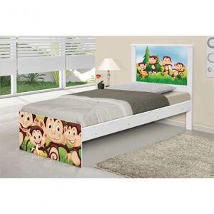 Cama Solteiro Adesivada Safari Macaquinhos