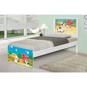 Cama Solteiro Adesivada Fazendinha Colorida Com Colchão