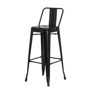 Banqueta C/Encosto Preto Brilhante Industrial Aço