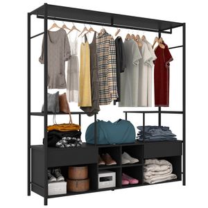Guarda Roupa Casal Industrial 174cm 02 Gavetas Preto