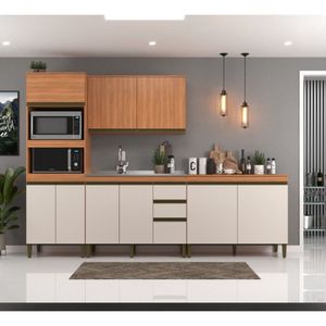 Cozinha Modulada 4 Peças 9 Portas 3 Gavetas 310cm J Carvalho Freijó/off White