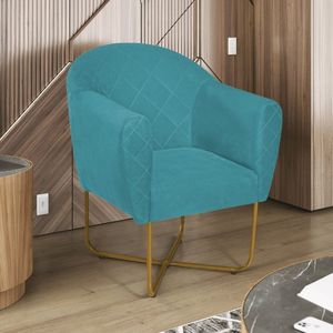 Poltrona Base X Suede Herrera Azul Turquesa
