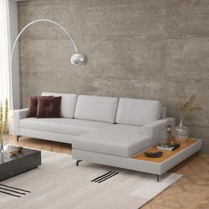 Sofá Em Linho 292cm Chaise Direito E Deck Loft Cinza