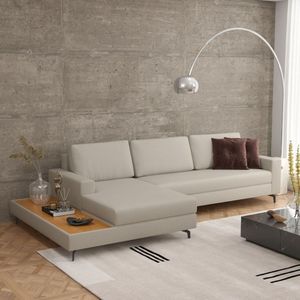 Sofá Em Linho 322cm Chaise Esquerdo E Deck Loft Areia