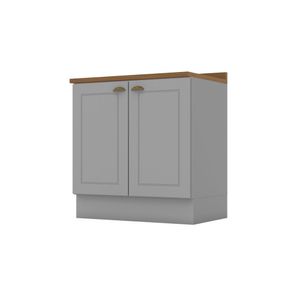 Balcão Para Cozinha 2 Portas 80cm Com Tampo Para Cooktop Emily Cinza/nature