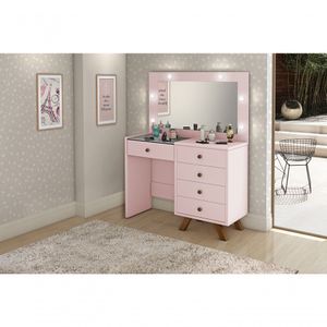 Penteadeira Camarim Rosa Mdf Alto Padrão Led Espelho Luxo