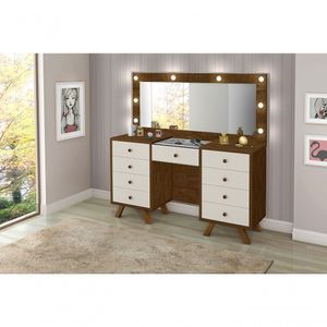 Penteadeira 9 Gavetas Malbec Off White Led E Espelho