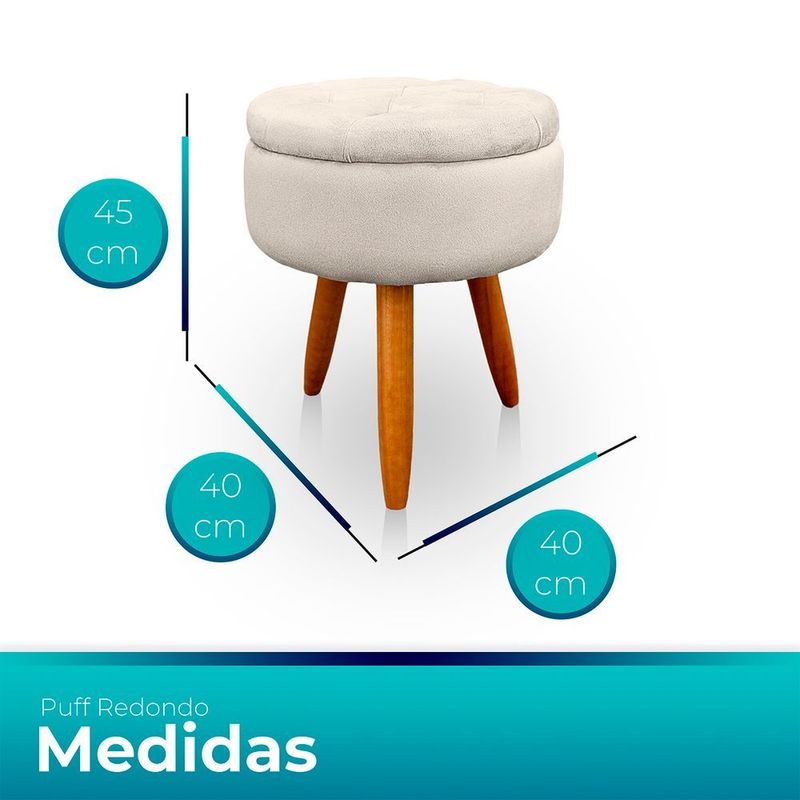 Puff Redondo Sala Quarto Suede Bege