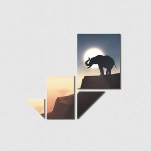 Elefante Na Savana - Quadro Ou Placa Com 4 Peças 6mm