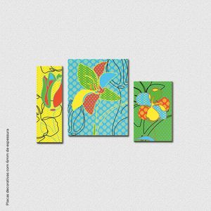 Flores Com Cores Fluídas Quadro Com 3 Peças 6Mm Placa