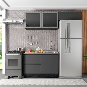 Cozinha Modulada 3 Peças 4 Portas 3 Gavetas Com Balcão Para Pia Etna Grafite