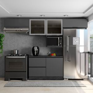 Cozinha Modulada 5 Peças 5 Portas 3 Gavetas Balcão Com Tampo Etna Grafite