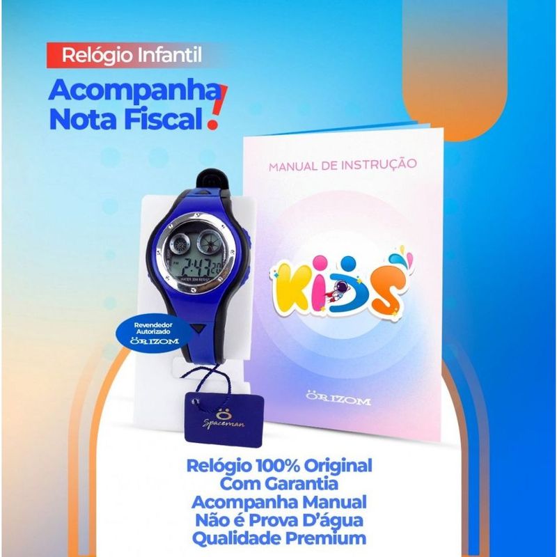 Relógio Criança infantil Digital de pulso Prova D'água Ajustável - Azul