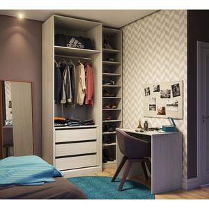 Guarda Roupa 3 Peças Com Escrivaninha, Sapateira, Crema