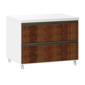 Mesa De Cabeceira 2 Gavetas 60,5cm Branco C/Nogueira