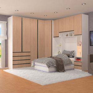 Quarto Completo Canto Com 7 Módulos Branco Com Cumaru