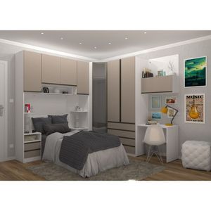 Quarto Completo Canto Com 8 Módulos E Vidro Reflecta Branco