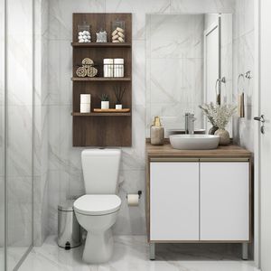 Gabinete Para Banheiro Com Prateleira Com Branco E Nogueira