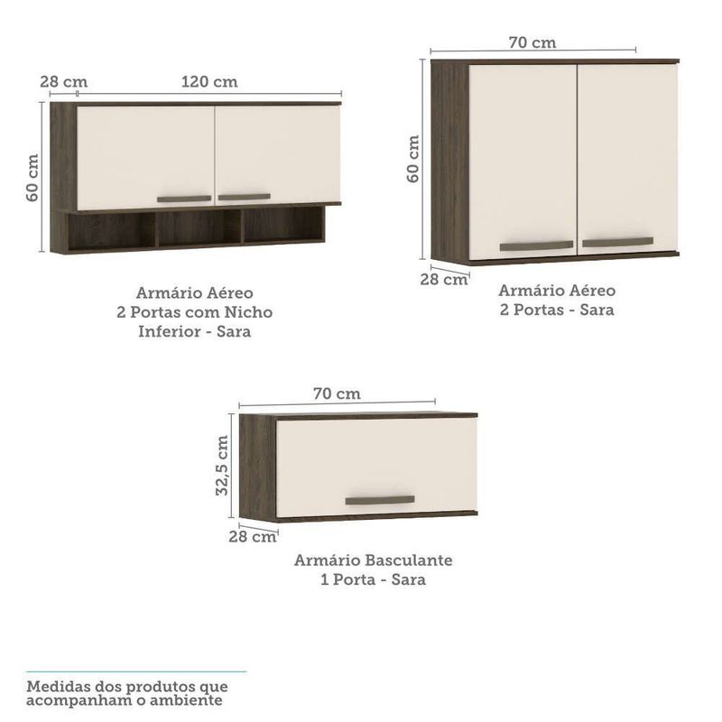 Cozinha Completa Sara com 7 Peças Castanho/Perola Luciane Overlar: Produtos  para sua casa, móveis, tecnologia, brinquedos e eletrodomésticos