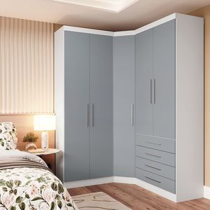 Guarda Roupa Modulado Diagonal 3 Pçs Com 5 Pts E 4 Gavetas Alpes Móveis Branco Pf Com Grey Sky Pf