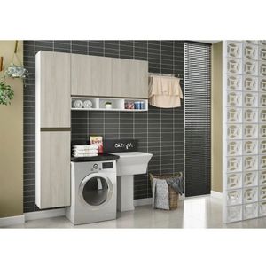 Armário De Lavanderia 2 Peças Pérola Luciane Móveis Branco Polar Com Legno Crema