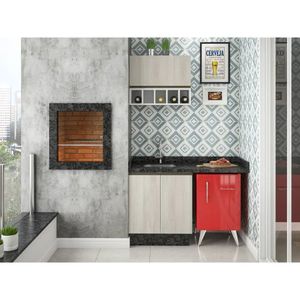 Churrasqueira 3 Peças Sem Pia Pérola Luciane Móveis Branco Polar Com Legno Crema