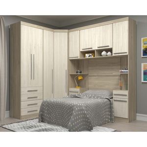 Guarda Roupa Modulado 10 Pts 6 Gavetas Armario Ponte Cabeceira Master Móveis Avelã com ártico