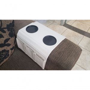 Bandeja Esteira Corino Para Braço De Sofá Porta Copos E Controles - Branco Off
