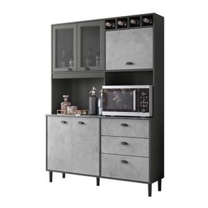 Cozinha Lapidada 5 Portas 3 Gavetas Chumbo/Concreto - Fdecor