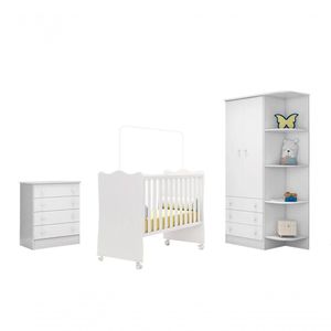 Kit Quarto Infantil Berço Cômoda Armário- Branco/Branco -