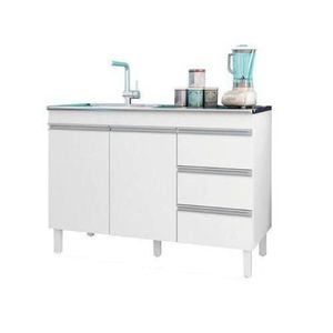 Balcão Para Pia 2 Portas 3 Gavetas 119 Cm Sem Tampo Branco