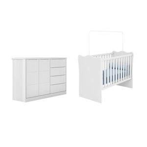 Jogo De Quarto Com Cômoda Diamante E Berço Doce Sonho Branco