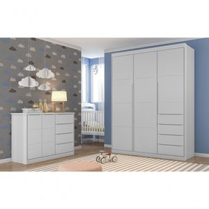 Jogo De Quarto Com Guarda Roupa E Cômoda Diamante Cinza