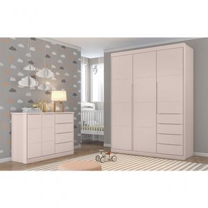 Jogo De Quarto Com Guarda Roupa E Cômoda Diamante Rosê