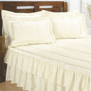 Colcha Lese Brilhante Casal Queen Com Babado Duplo 07 Peças - Palha