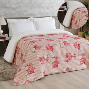 Edredom Coberdrom Sonobom Queen Sherpa E Manta - Floral Laranja