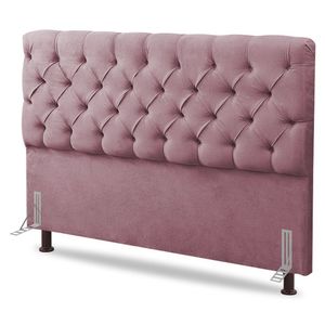 Cabeceira Cama Box Casal Lylla 140cm Capitonê Com Frame Veludo Rosê - Abmaza