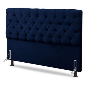 Cabeceira Cama Box Casal King Size Lylla 195cm Capitonê Com Frame Veludo Azul Marinho - Abmaza