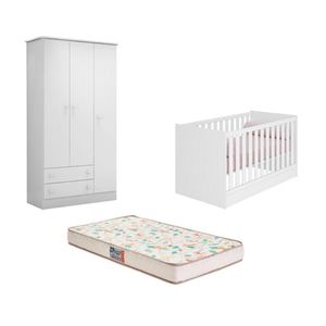 Berço Mini Cama Americano Colch.Guarda Roupa Branco-Fdecor