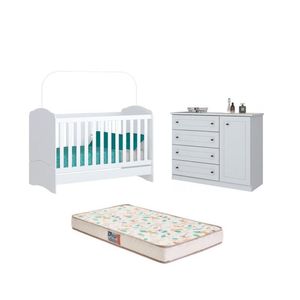 Berço Bala De Menta E Cômoda Americano Branco E Colchão