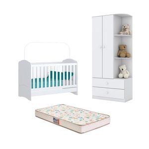 Berço E Guarda Roupa Labirinto Branco E Colchão