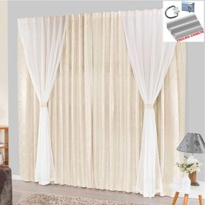Cortina Bhaly Jacquard E Voal 4,00 X 2,50 Para Trilho Comum - Palha