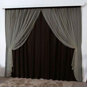 Cortina 4 Mts Sala Quarto Escritório Blackout Voal Trilho Suisso - Tabaco