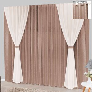 Cortina Bhaly Jacquard E Voal 2,00 X 1,70 Para Varão - Bege