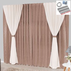 Cortina Bhaly Jacquard E Voal 3,00 X 2,50 Para Trilho Comum - Bege